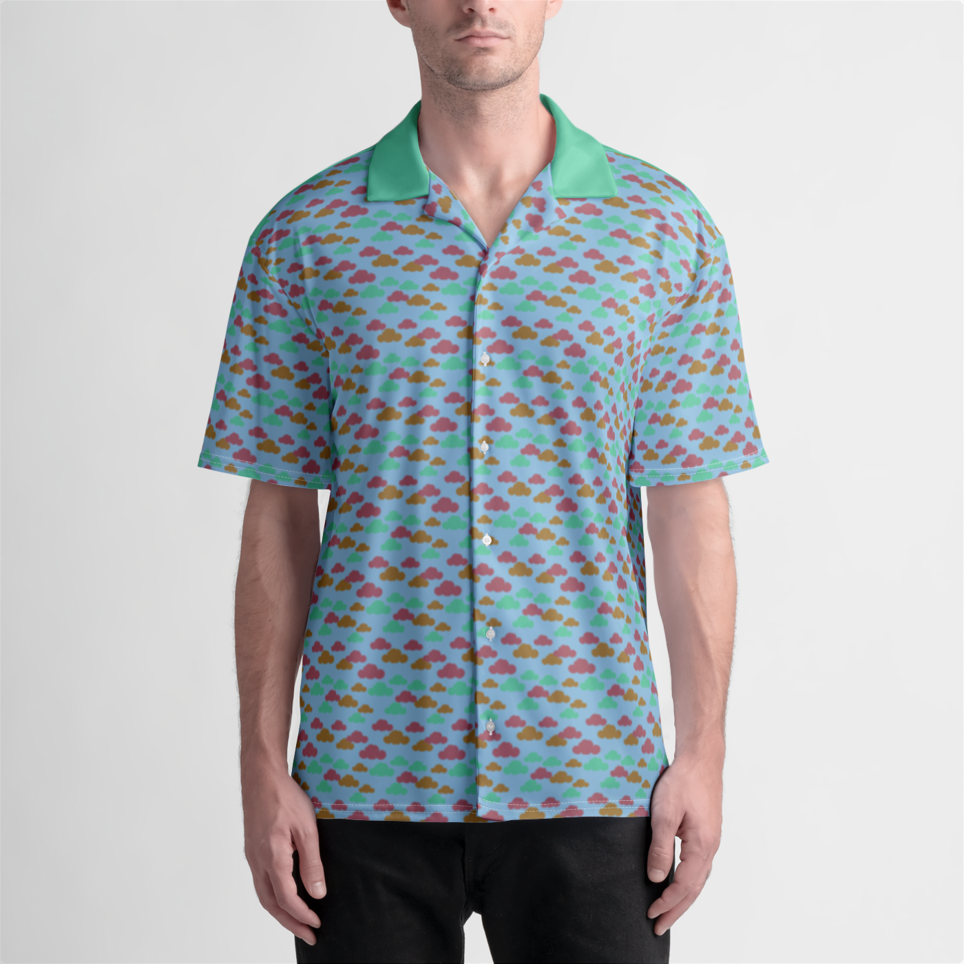 BUTTON UP SHIRT CLOUD GEMS AQUA