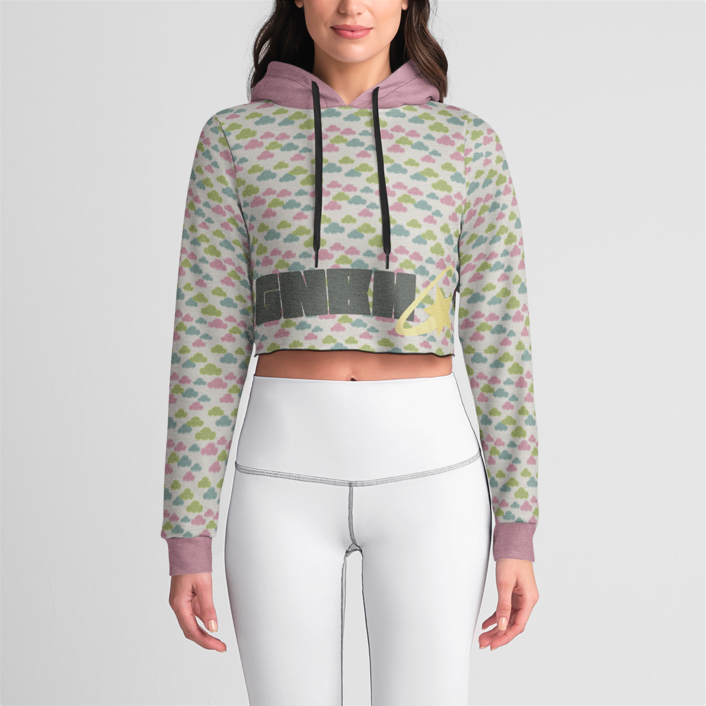 CROP HOODIE CLOUD GEMS PINK