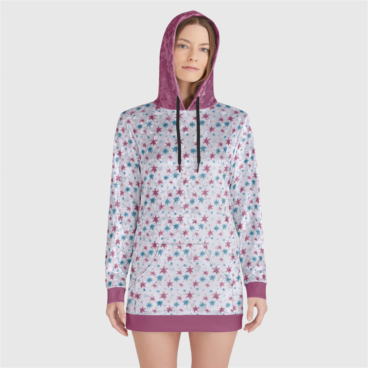 VELVET HOODIE DRESS STAR TRIPPER PINK