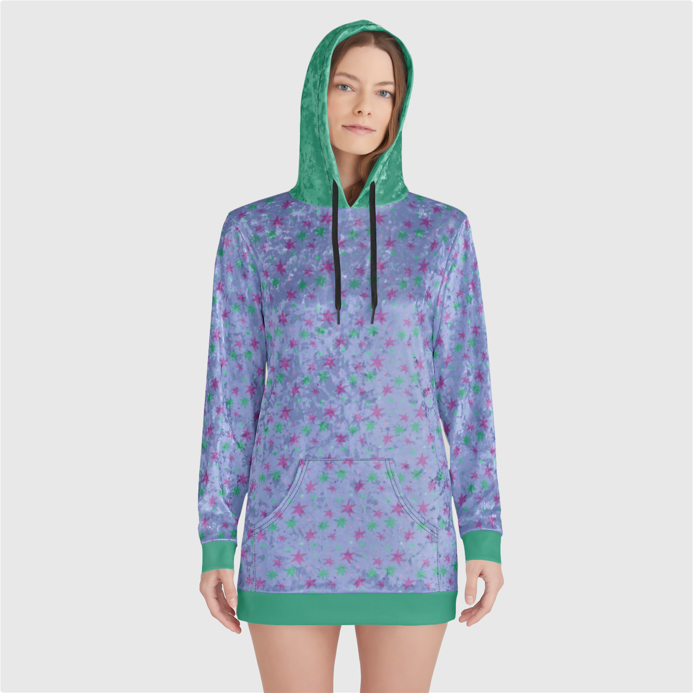 VELVET HOODIE DRESS STAR TRIPPER AQUA