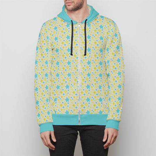 RELAXED ZIP UP HOODIE STAR POWER TURQUOISE