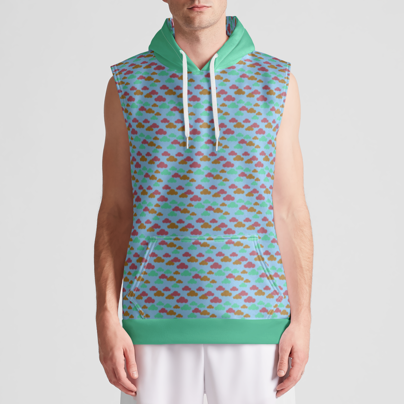 SLEEVELESS PULLOVER HOODIE CLOUD GEMS AQUA