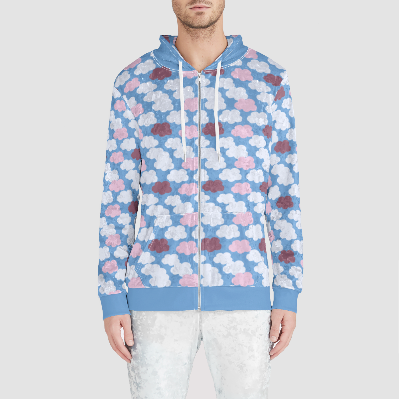 VELVET ZIP UP HOODIE CLOUD CANDY BLUE