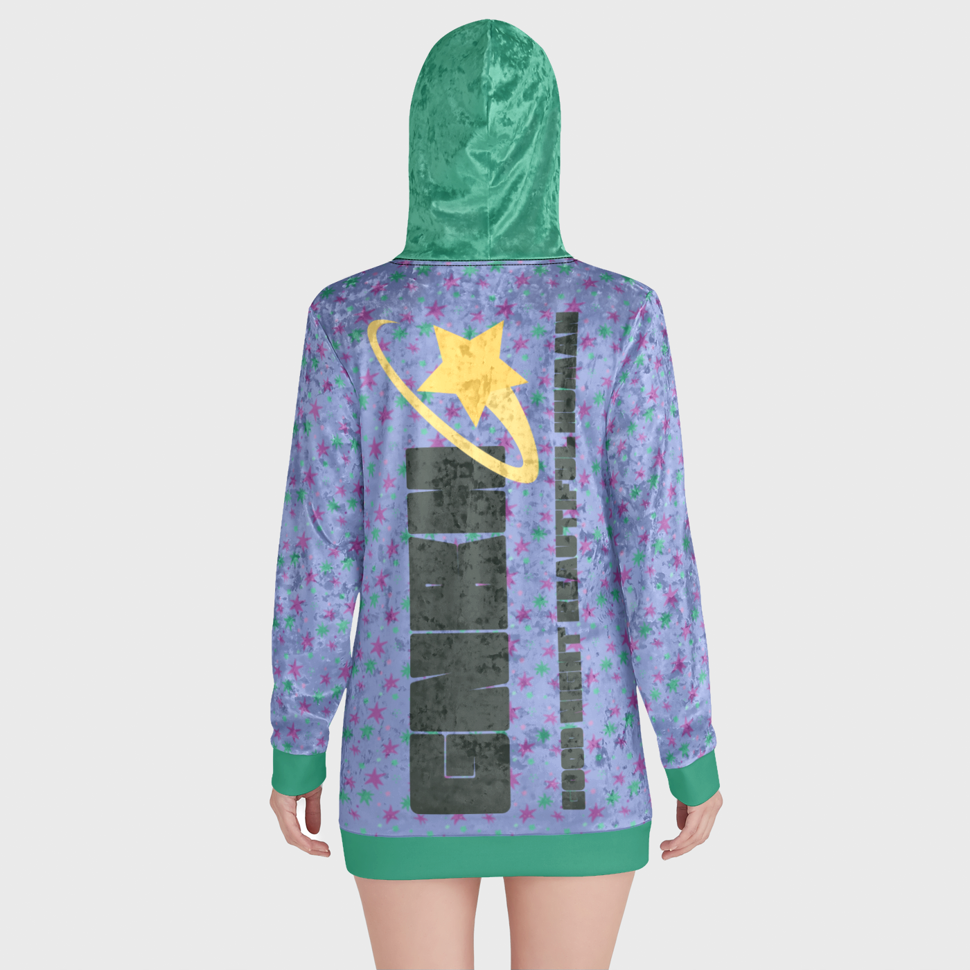 VELVET HOODIE DRESS STAR TRIPPER AQUA