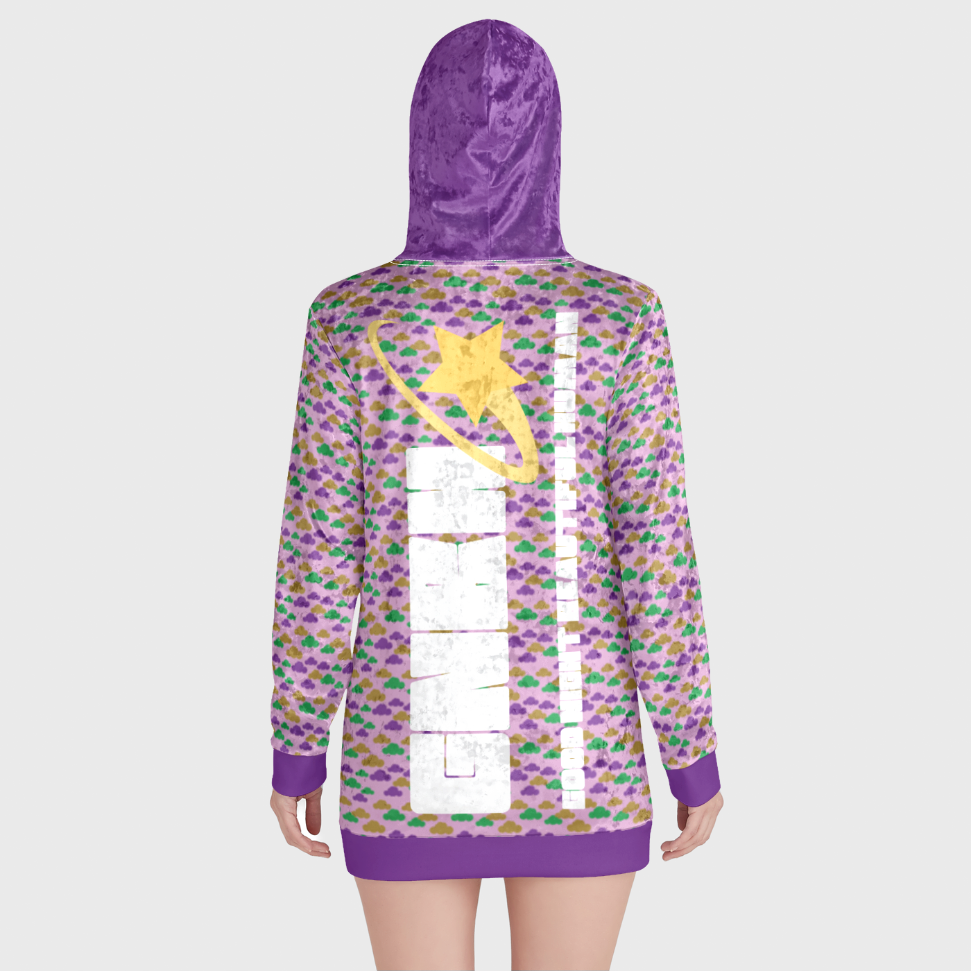 VELVET HOODIE DRESS CLOUD GEMS PURPLE