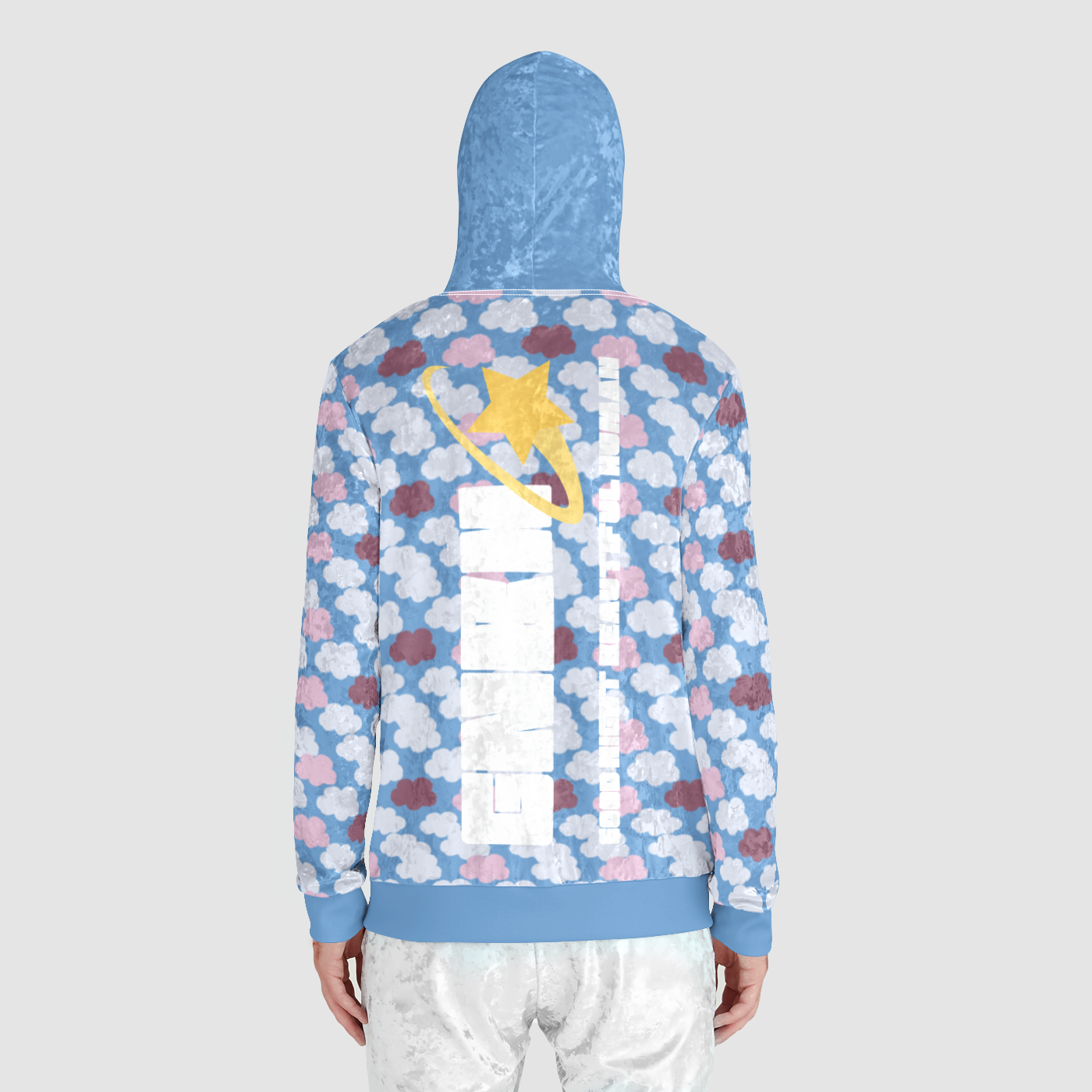 VELVET ZIP UP HOODIE CLOUD CANDY BLUE