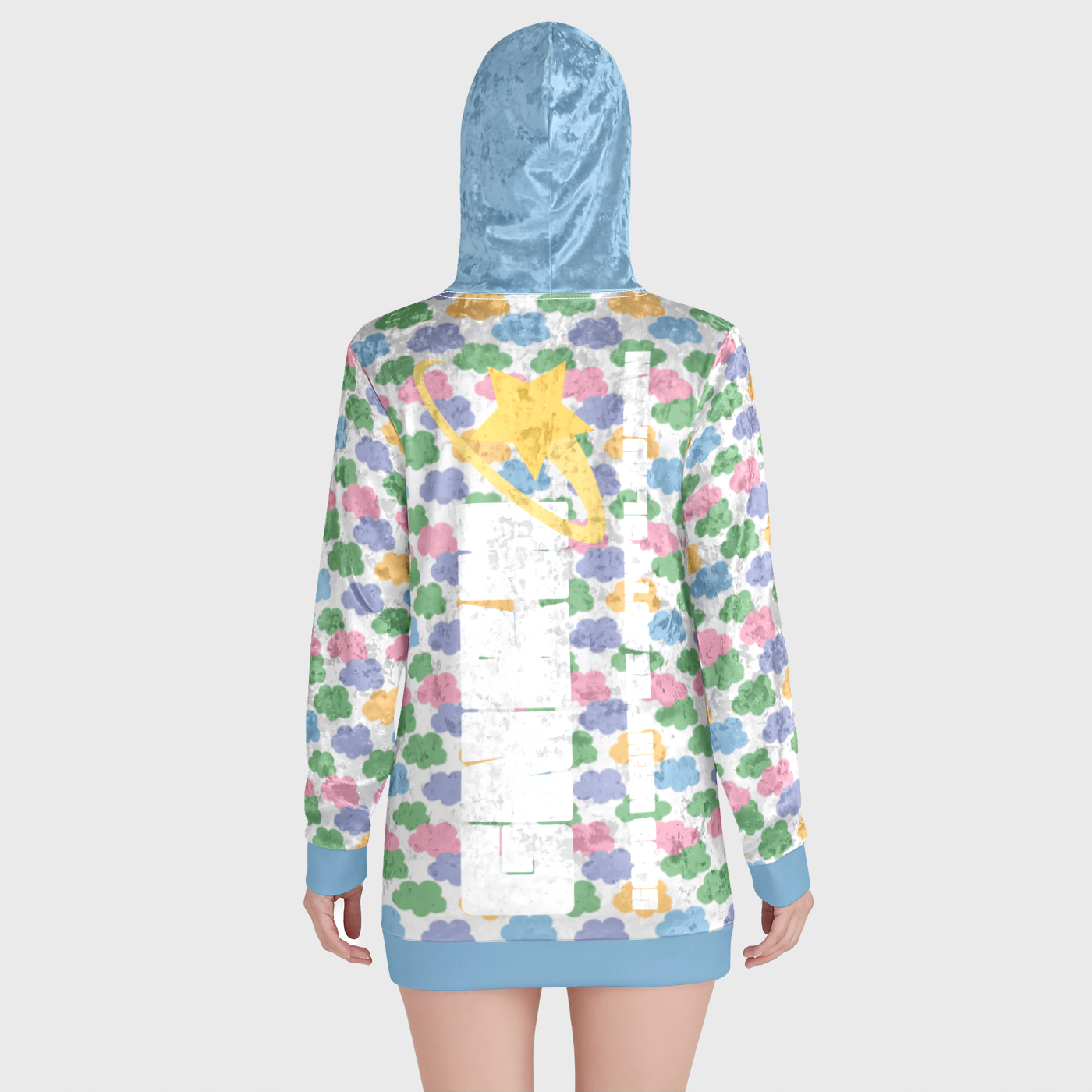 VELVET HOODIE DRESS CLOUD CANDY LIGHT BLUE