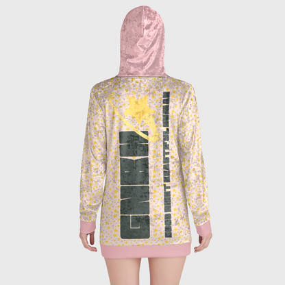 VELVET HOODIE DRESS STARDUST LIGHT PINK