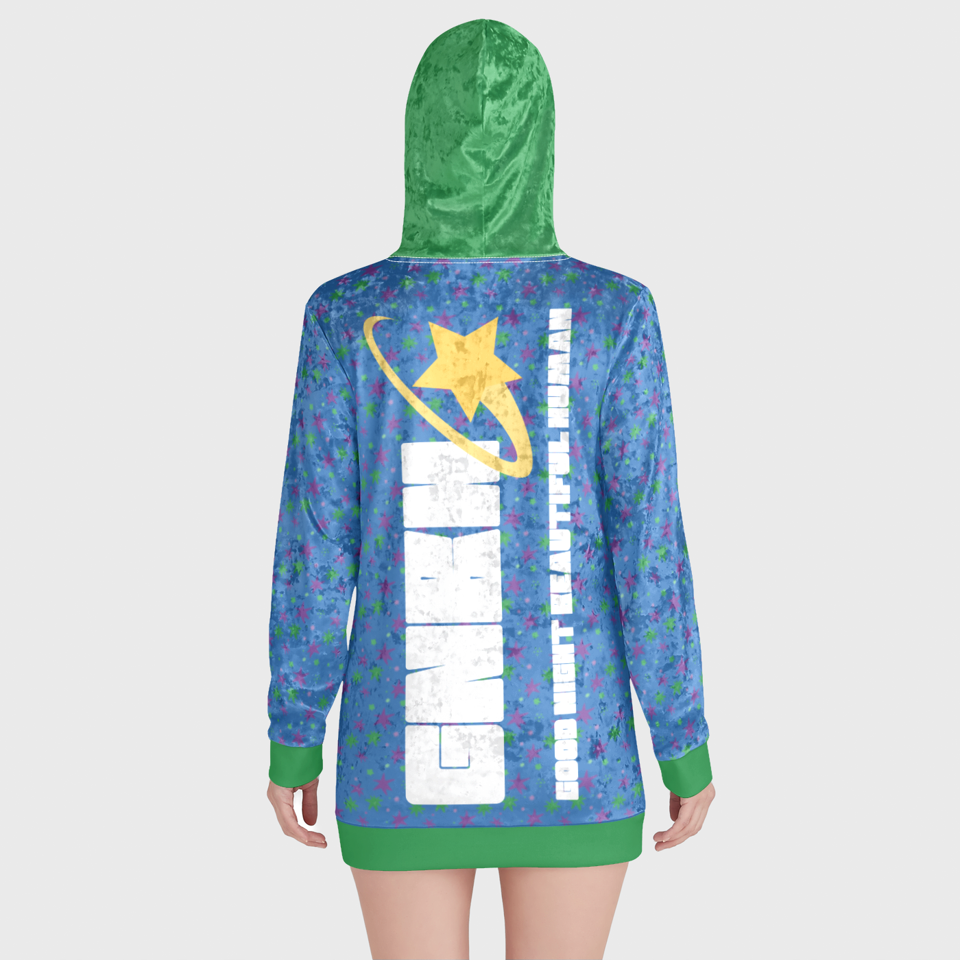 VELVET HOODIE DRESS STAR TRIPPER GREEN